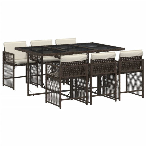 Set comedor de jardín 7 pzas con cojines ratán sintético marrón M 2