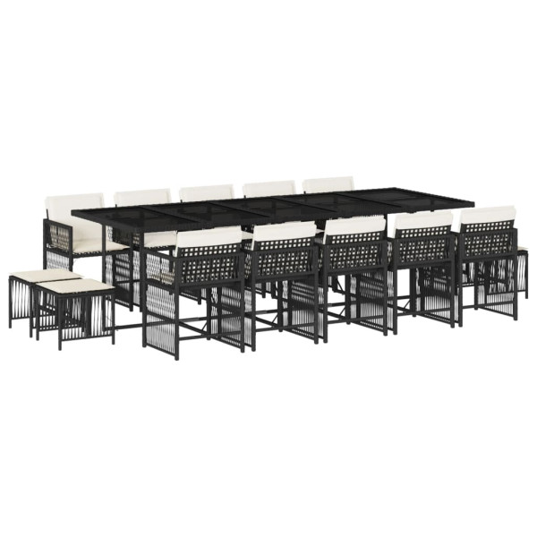 Set comedor de jardín con cojines 15 pzas ratán sintético negro M 2
