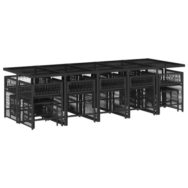 15 pcs conjunto de jantar p/jardim com almofadões vime PE preto M 3