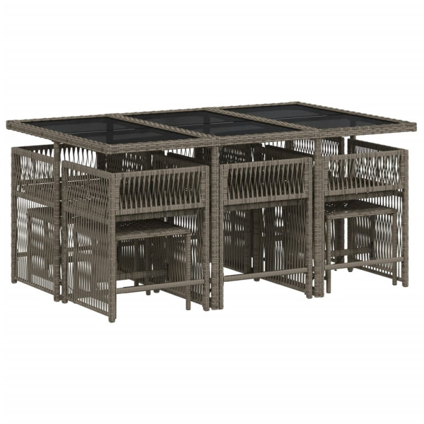 Set de comedor de jardín 11 pzas y cojines ratán sintético gris M 3