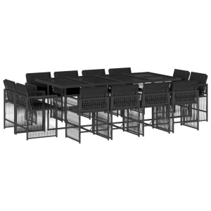 13 pcs conjunto de jantar p/jardim com almofadões vime PE preto H