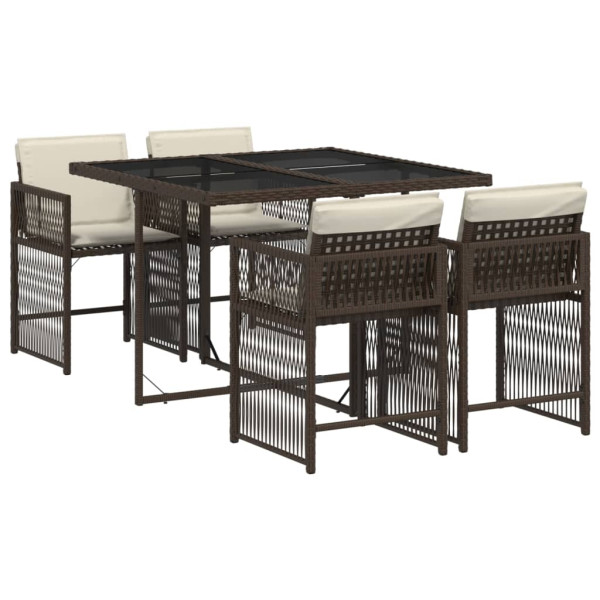 Set comedor de jardín 5 piezas y cojines ratán sintético marrón M 2