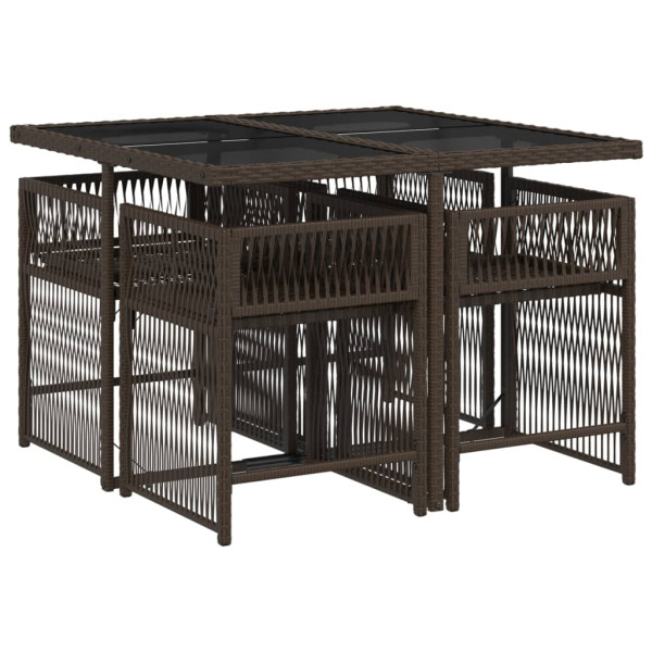 Set comedor de jardín 5 piezas y cojines ratán sintético marrón M 3
