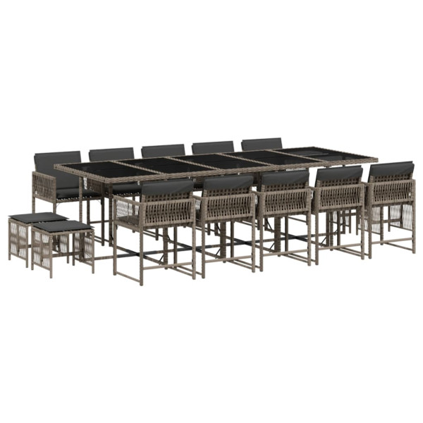 Set comedor de jardín con cojines 15 pzas ratán sintético gris M 2