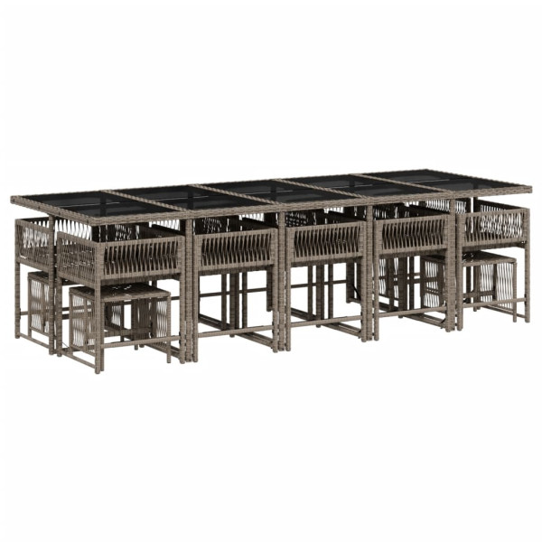 Set comedor de jardín con cojines 15 pzas ratán sintético gris M 3