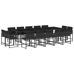 15 pcs conjunto de jantar p/jardim com almofadões vime PE preto H
