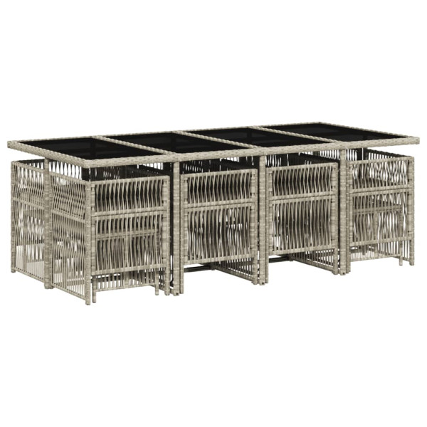 13 pcs conj. jantar jardim c/ almofadões vime PE cinzento-claro M 3