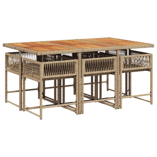 7 pcs conjunto de jantar p/ jardim com almofadões vime PE bege M 3