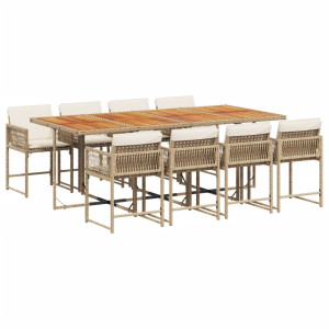 Conjunto de jantar de jardim de 9 peças com almofadas de vime sintético bege H