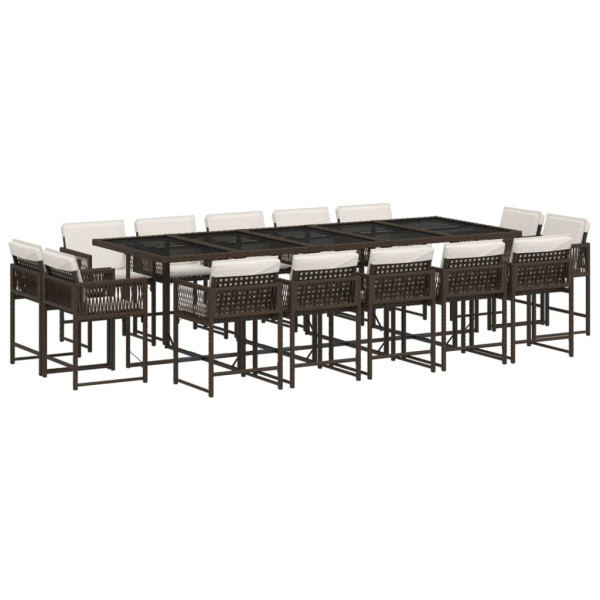 Set comedor de jardín y cojines 15 pzas ratán sintético marrón M 2