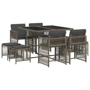 Set comedor jardín 9 pzas y cojines ratán sintético gris H