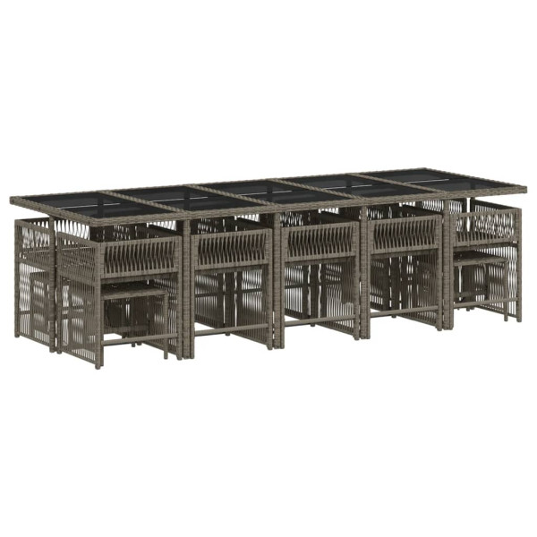 Set comedor de jardín con cojines 15 pzas ratán sintético gris M 3