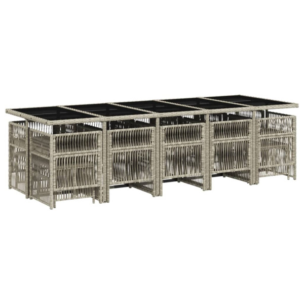 Set comedor jardín y cojines 15 pzas ratán sintético gris claro M 3