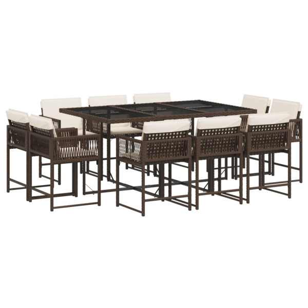 Set comedor de jardín 11 pzas y cojines ratán sintético marrón M 2