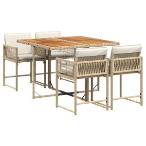 5 pcs conjunto de jantar p/ jardim com almofadões vime PE bege H