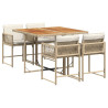 Set comedor de jardín 5 pzas con cojines ratán sintético beige 2