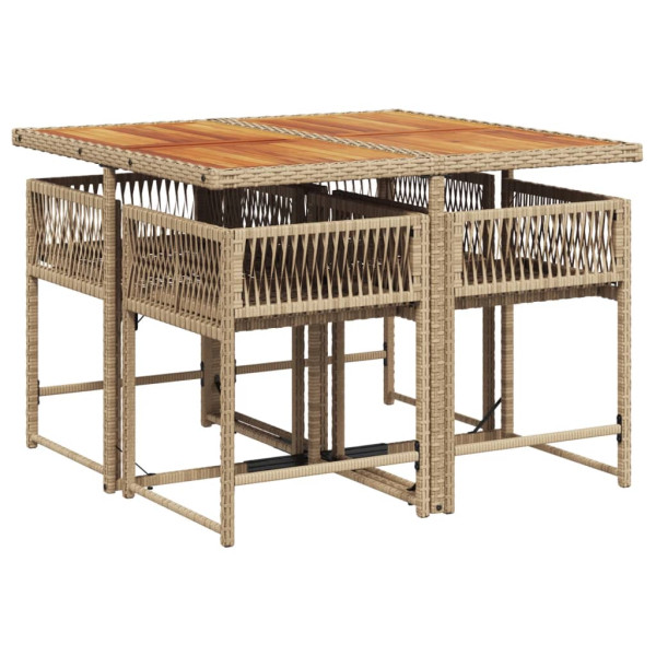 Set comedor de jardín 5 pzas con cojines ratán sintético beige M 3