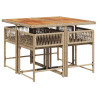 Set comedor de jardín 5 pzas con cojines ratán sintético beige 3