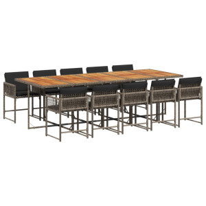 11 pcs conjunto jantar p/ jardim c/ almofadões vime PE cinzento H
