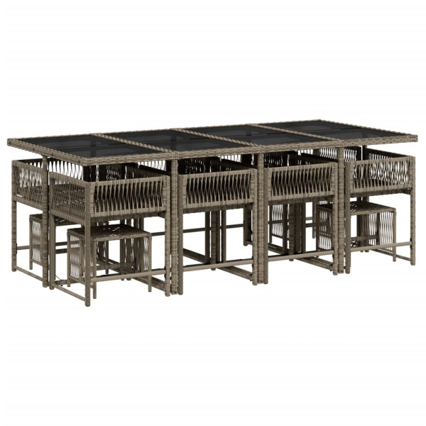 Set comedor de jardín con cojines 13 pzas ratán sintético gris M 3