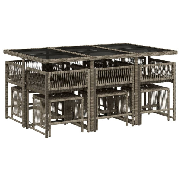 Set de comedor de jardín 11 pzas y cojines ratán sintético gris M 3