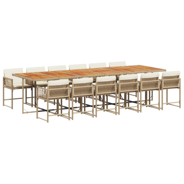 Set comedor de jardín con cojines 13 pzas ratán sintético beige M 2