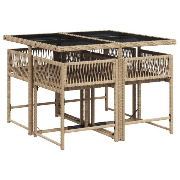 Set comedor de jardín 5 pzas con cojines ratán sintético beige M 3
