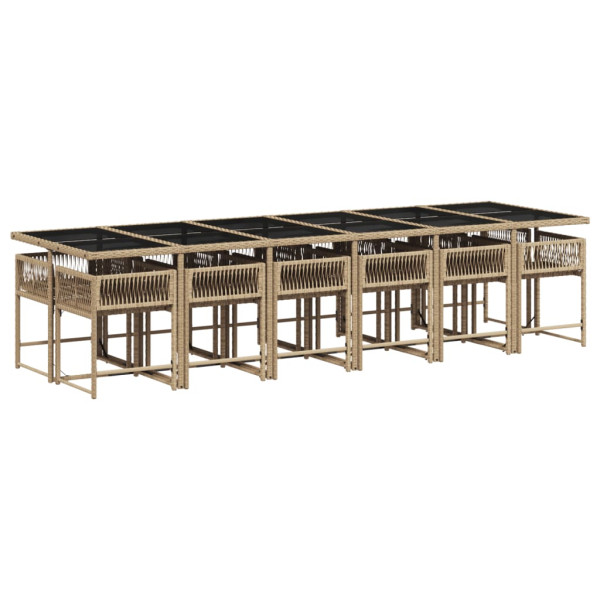 Set comedor de jardín con cojines 13 pzas ratán sintético beige M 3
