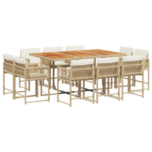 Set de jantar jardim 11 pcs com almofadas ratão sintético beige H