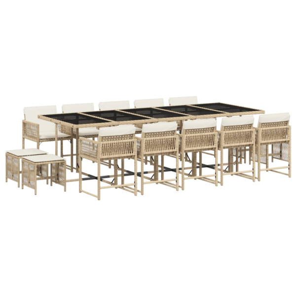 Set comedor de jardín con cojines 15 pzas ratán sintético beige M 2