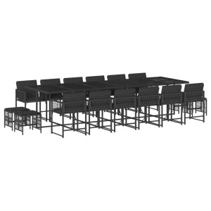 Set de muebles jardín 17 pzas con cojines ratán sintético negro H