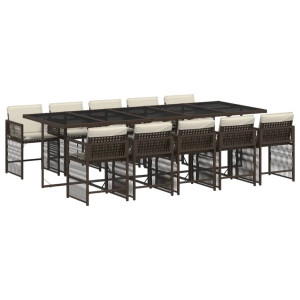 11 pcs conjunto jantar p/ jardim c/ almofadões vime PE castanho H