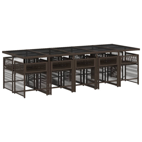 Set comedor de jardín 11 pzas y cojines ratán sintético marrón M 3