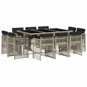 11 pcs conjunto jantar p/ jardim c/ almofadões vime PE cinzento H