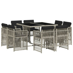 Set comedor de jardín 9 pzas cojines ratán sintético gris claro H