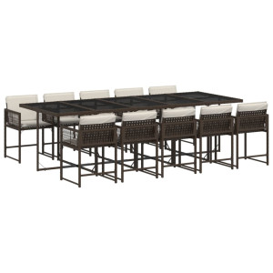 11 pcs conjunto jantar p/ jardim c/ almofadões vime PE castanho H