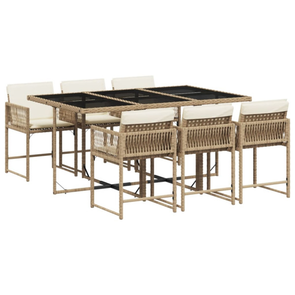Set comedor de jardín 7 pzas con cojines ratán sintético beige M 2