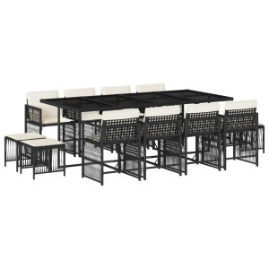 13 pcs conjunto de jantar p/jardim com almofadões vime PE preto H