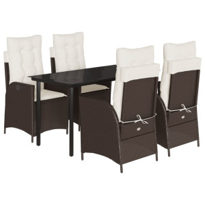 5 pcs conjunto jantar p/ jardim c/ almofadões vime PE castanho H