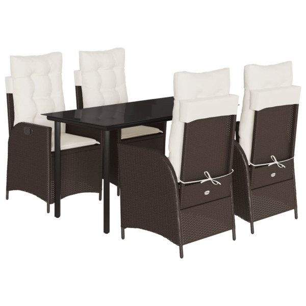 Set comedor de jardín 5 piezas y cojines ratán sintético marrón M 2