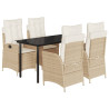 Set comedor de jardín 5 pzas con cojines ratán sintético beige 2