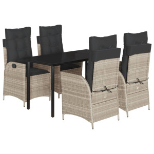 5 pcs conjunto de jantar p/ jardim c/ almofadões cinzento claro H