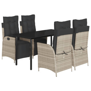 5 pcs conjunto de jantar p/ jardim c/ almofadões cinzento claro H