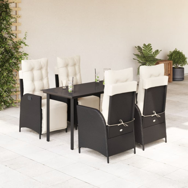 Set de muebles jardín 5 pzas con cojines ratán sintético negro D