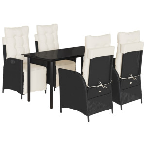 Set de muebles jardín 5 pzas con cojines ratán sintético negro H