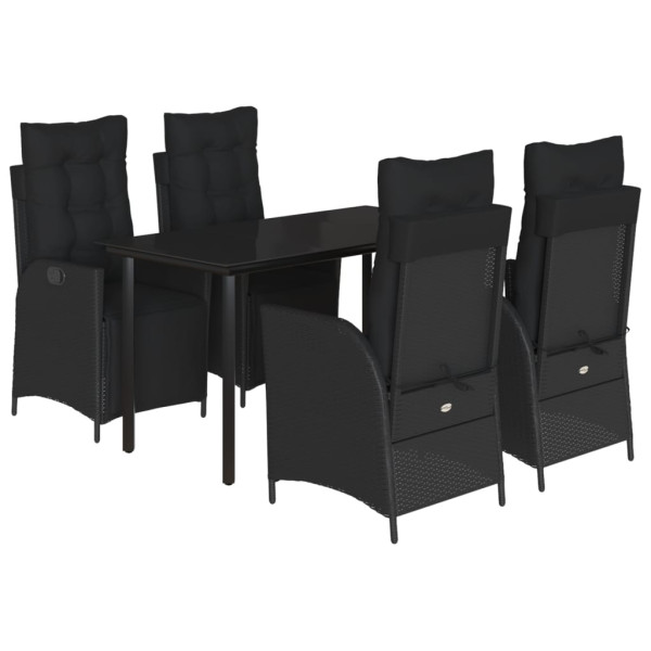 5 pcs conjunto de jantar p/ jardim c/ almofadões vime PE preto M 2