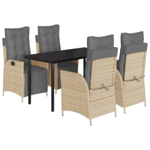 5pcs conj. jantar jardim c/ almofadões vime PE bege misturado H