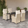 Set comedor de jardín 5 pzas con cojines ratán sintético beige 1