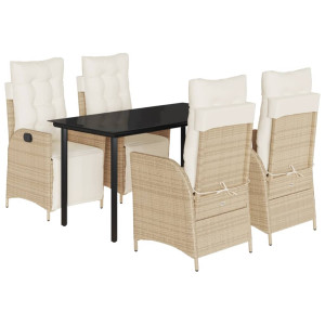 5 pcs conjunto de jantar p/ jardim com almofadões vime PE bege H