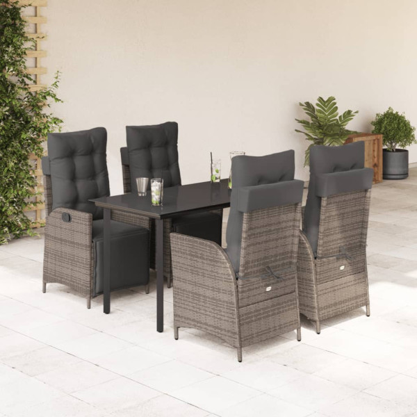 Set comedor de jardín 5 piezas con cojines ratán sintético gris D